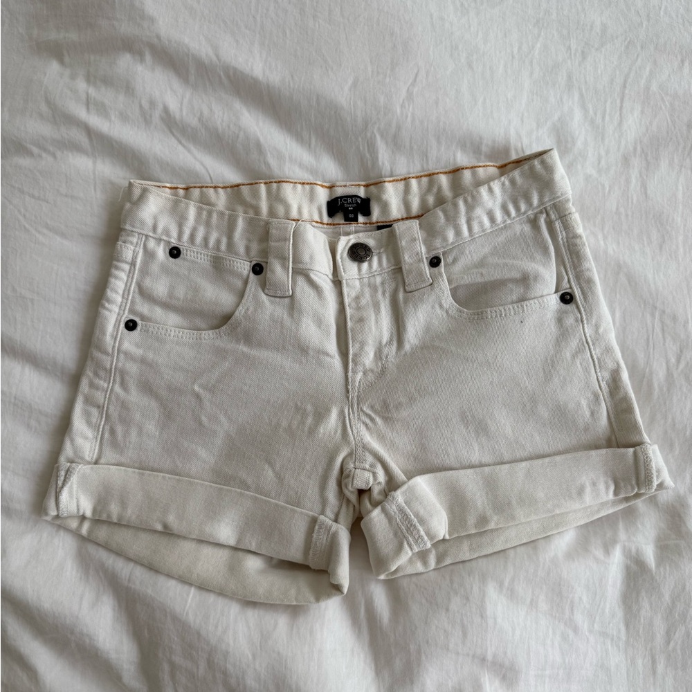J. Crew Factory White Jean Shorts Cuffed Hems